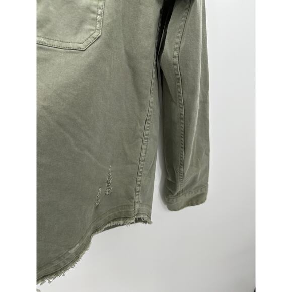 Hollister Olive Green Utility Jacket Button Down Shirt Raw Hem Women Small - Picture 7 of 9